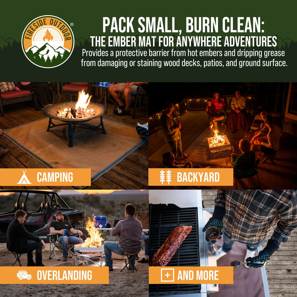 Campfire Defender easy clean mat safe for hose off after use