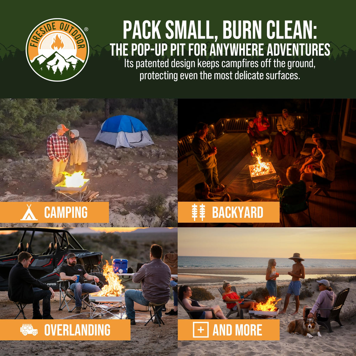 Campfire Defender elevated base and heat shield protecting surfaces