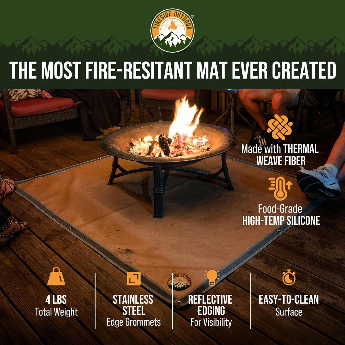 Campfire Defender embers protection mat on grass shields turf from sparks