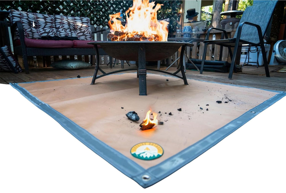 Campfire Defender Fireside Mat under grill protects surfaces from embers and heat