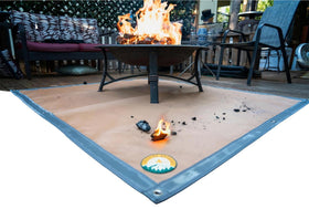 Campfire Defender Fireside Mat under grill protects surfaces from embers and heat