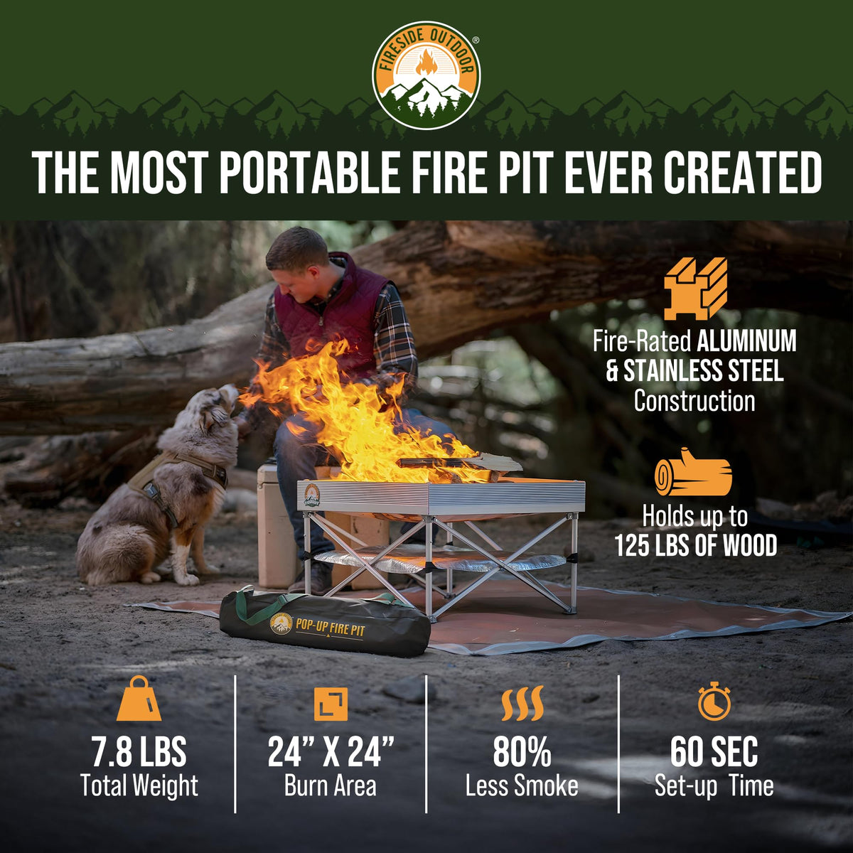 Campfire Defender weather-resistant carry bag shown with the fire pit