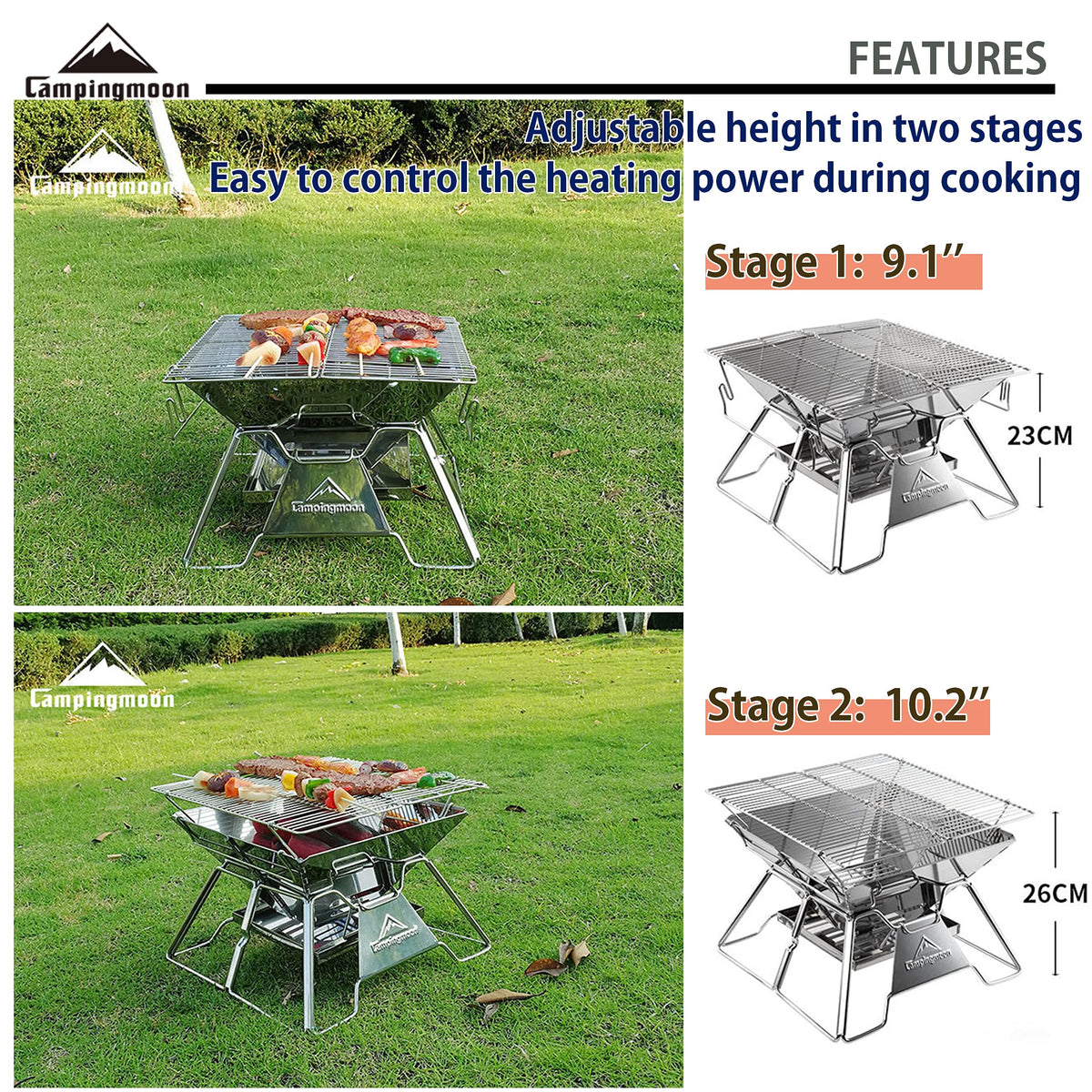 Camping Moon MT-2 dual-function fire pit and grill for meals or ambiance