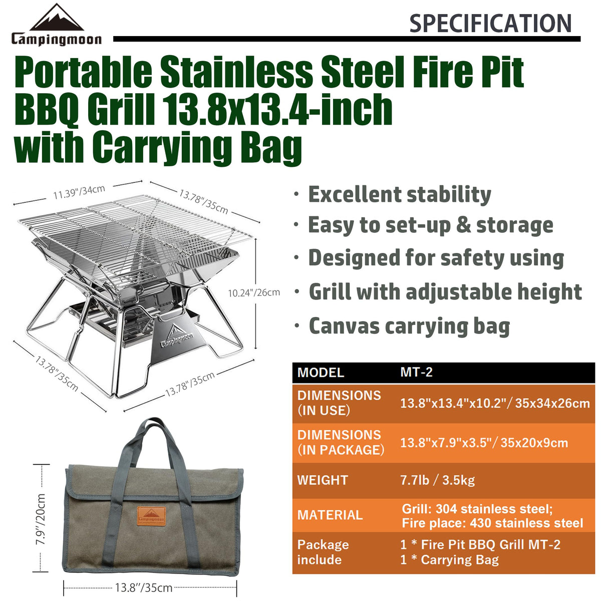 Camping Moon MT-2 folded-compact fire pit ready for storage