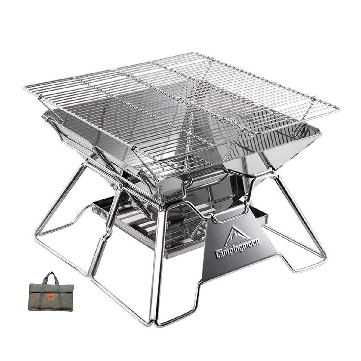Camping Moon MT-2 portable campfire grill in action for easy transport
