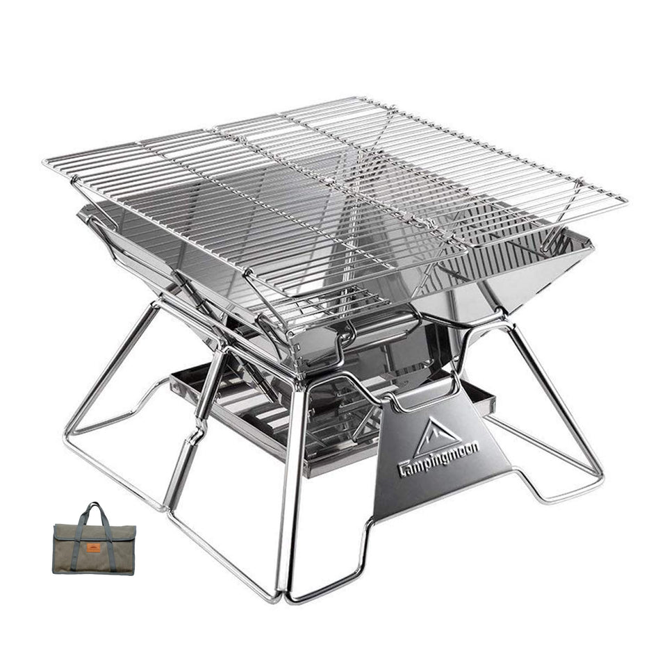 Camping Moon MT-2 portable campfire grill in action for easy transport