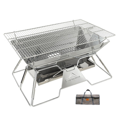 Camping Moon MT-3 folded fire pit in carry bag for travel convenience.