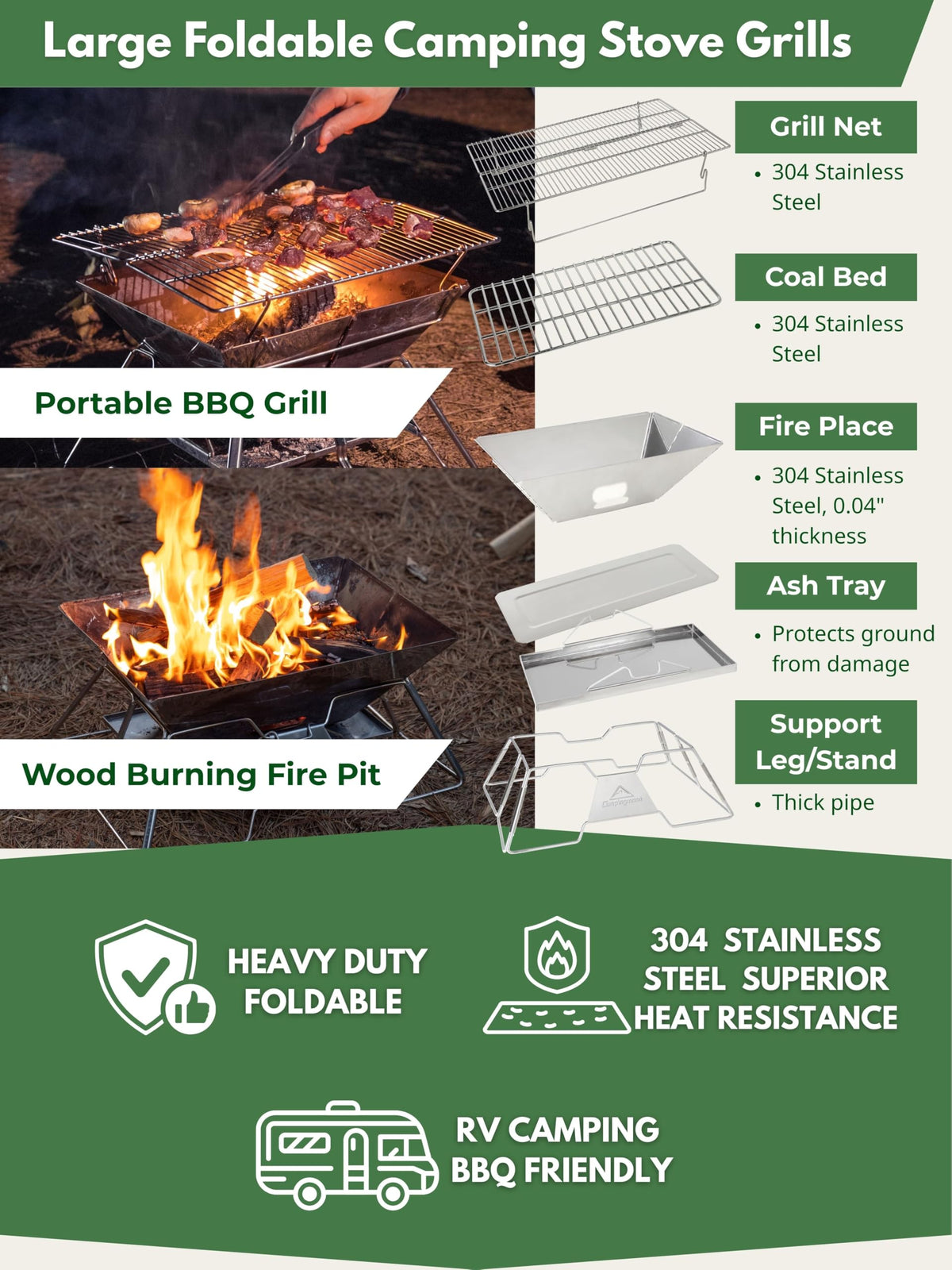 Camping Moon MT-3 fire pit with 3-in-1 setup for versatile outdoor cooking.