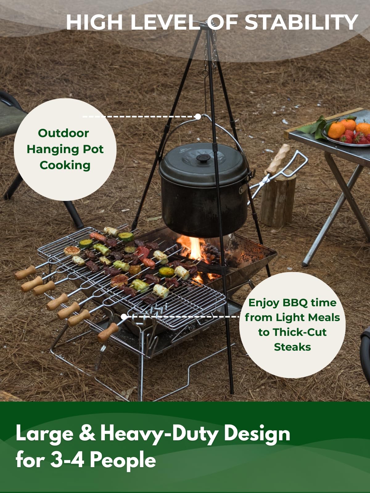 Camping Moon MT-3 two-level grill grate for precise heat control.