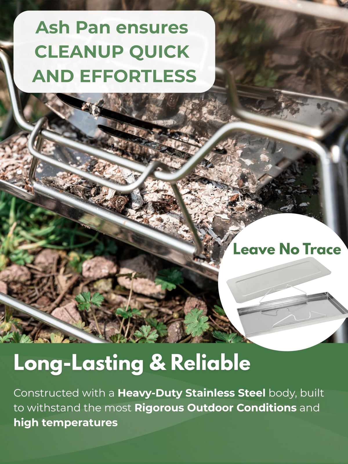 Camping Moon MT-3 stainless steel construction resists rust and high heat.