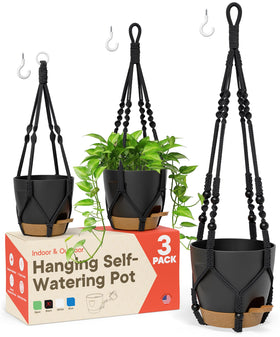 Campior black hanging pot with reservoir for effortless indoor plant watering.