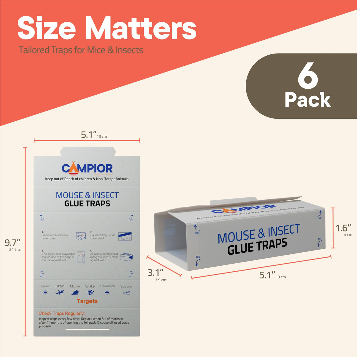 Campior glue trap prebaited focus on attractant scent to lure mice and small pests.