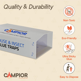 Campior Glue Traps set up easily in homes, offices, garages to capture small pests.