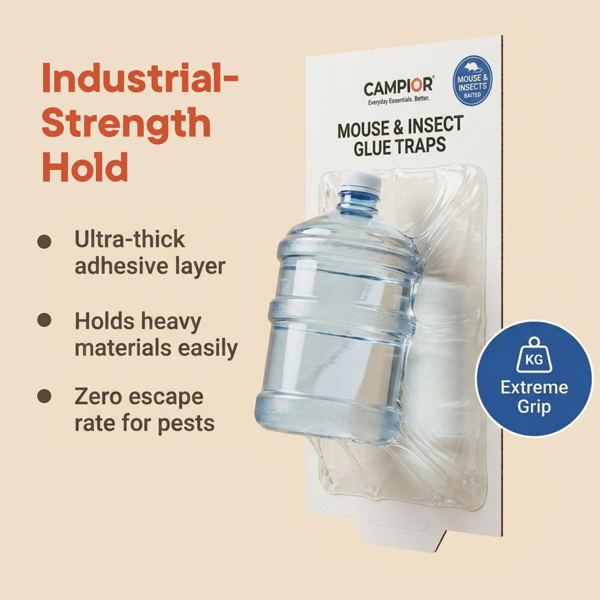 Campior pre-baited traps attract diverse crawling pests for practical indoor monitoring.