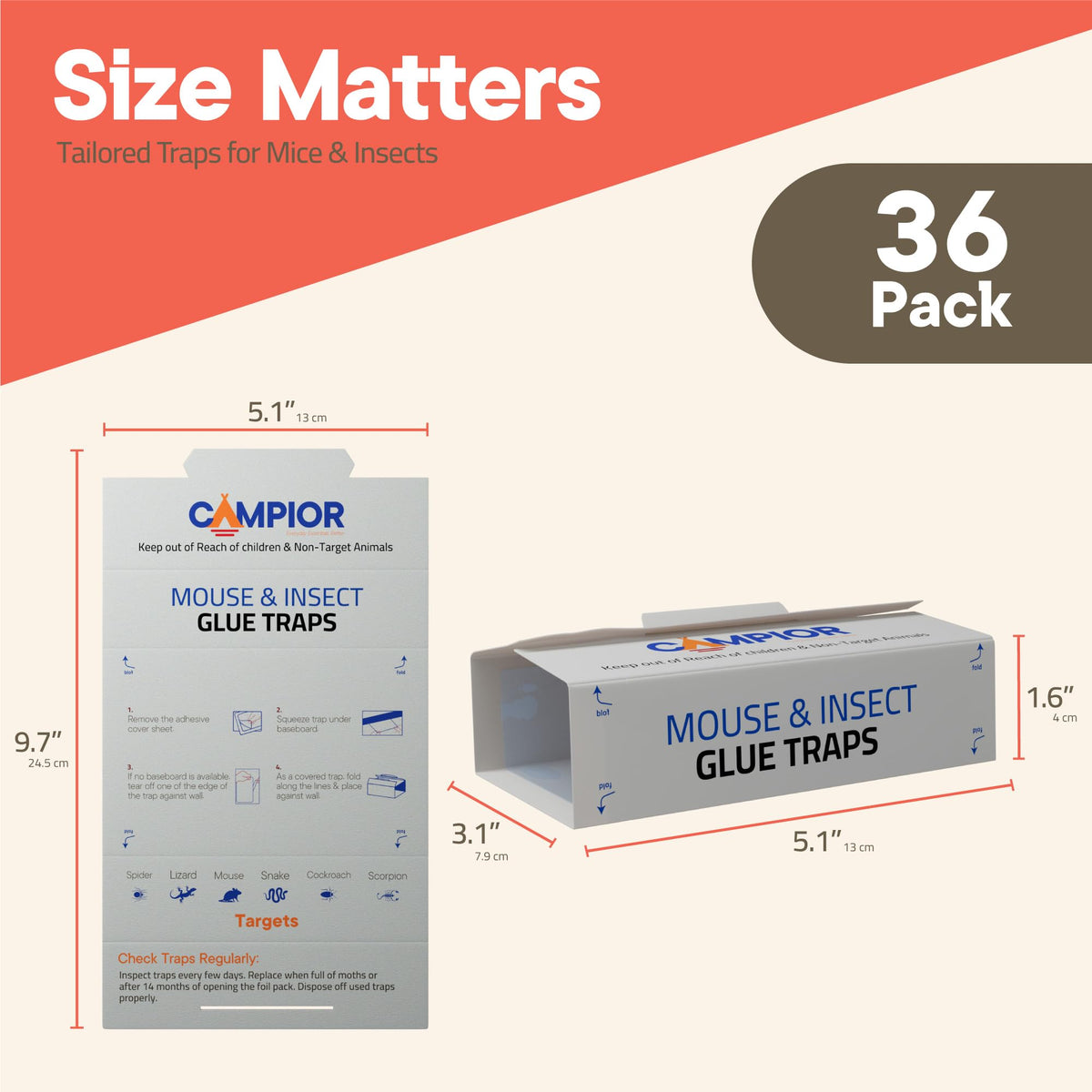 Campior Glue Traps shown along wall placement for discreet indoor pest control.