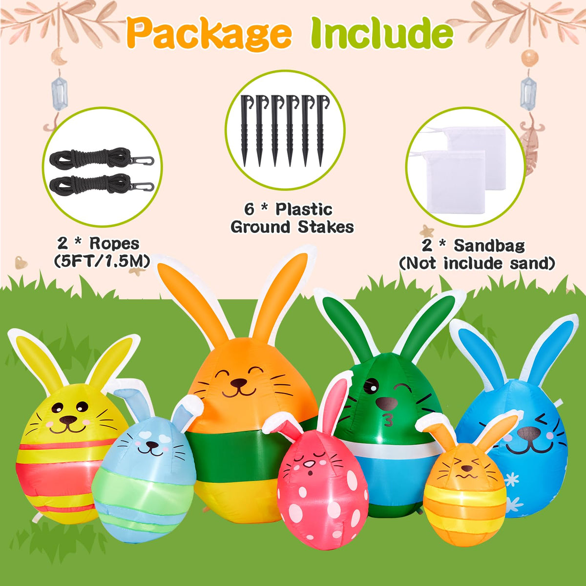CAMULAND Easter inflatable uses waterproof polyester fabric for durable, weather-ready display.