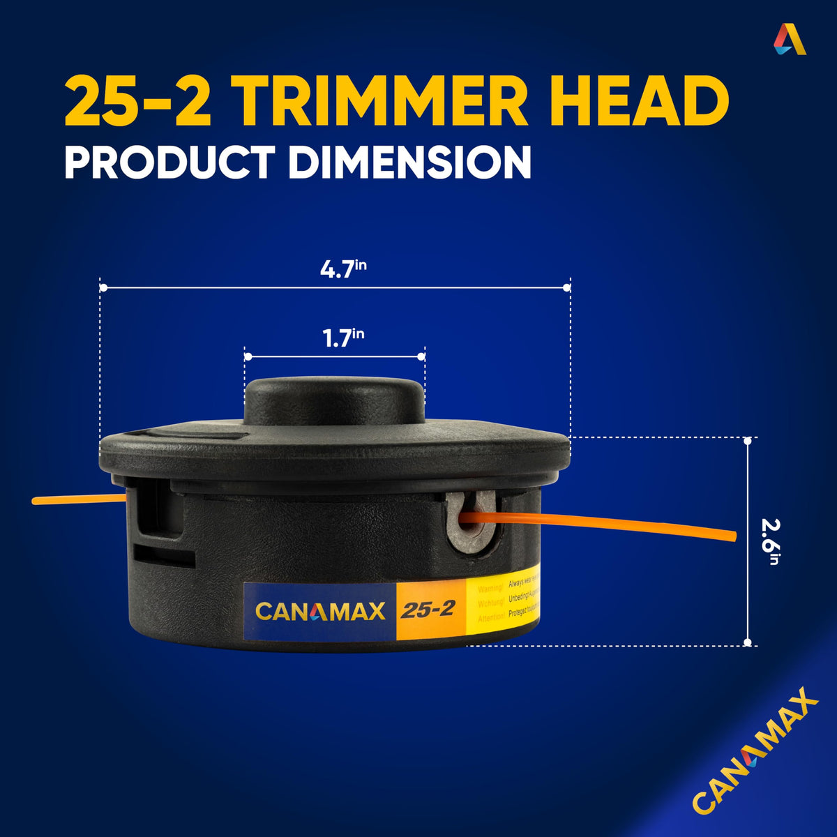 Canamax 25-2 trimmer head side view shows broad compatibility with Stihl models.