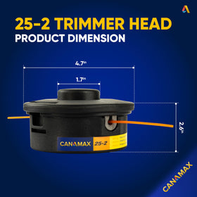 Canamax 25-2 trimmer head side view shows broad compatibility with Stihl models.