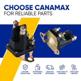 Canamax starter solenoid installed on Exmark Toro for compatibility check.
