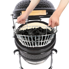 Basket in use inside an 18 inch grill for even burn