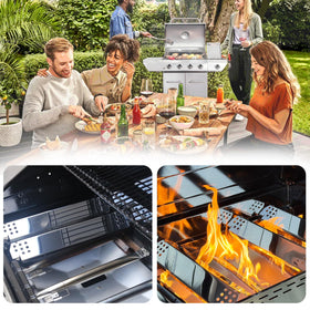 CANDANA flame guards over Nexgrill burner improve heat consistency.