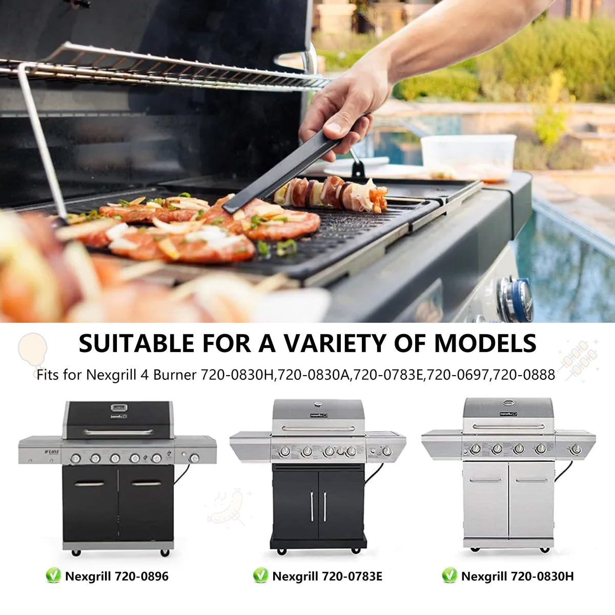 CANDANA Nexgrill compatibility range covers multiple 4- and 5-burner models.