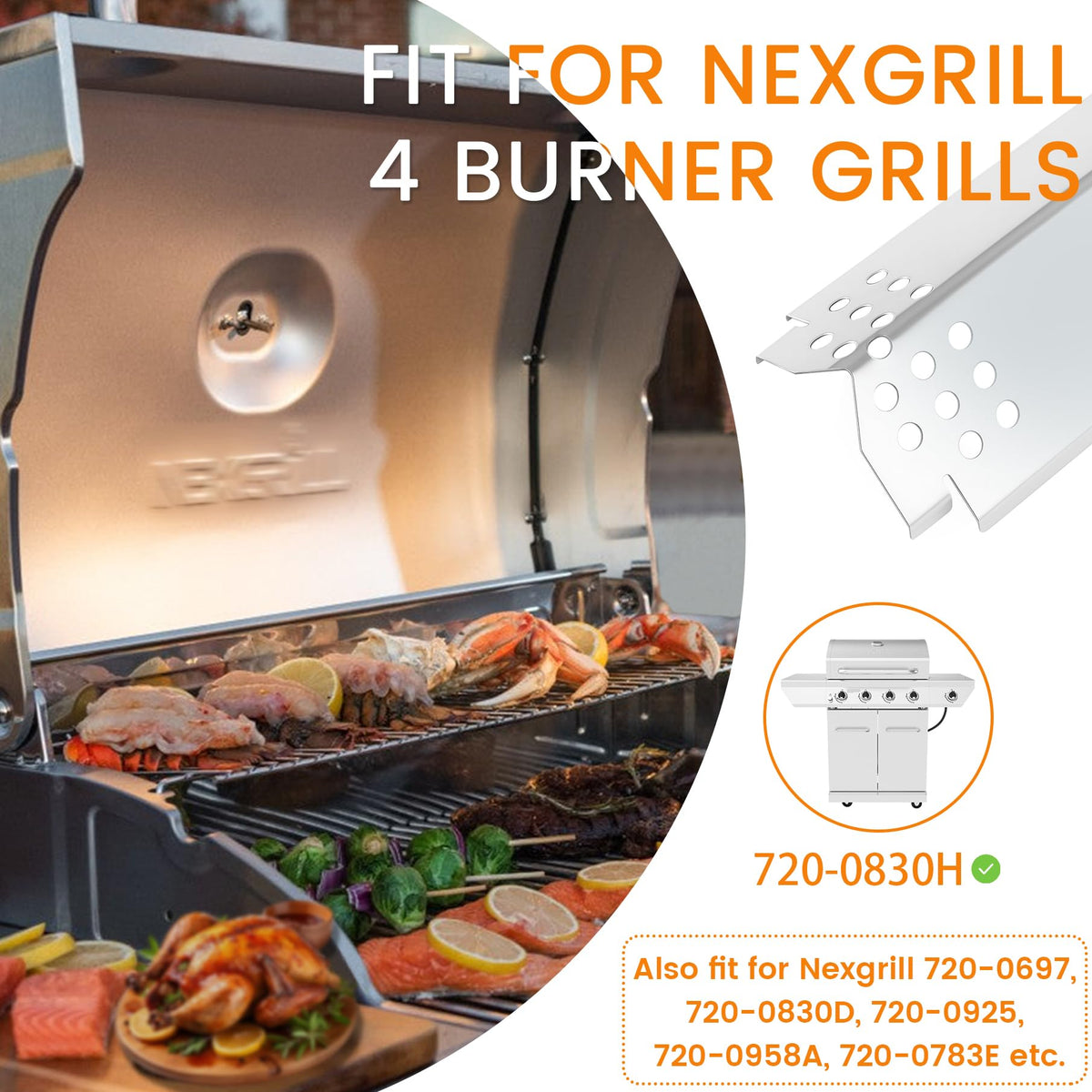 CANDANA stainless steel burner covers for 4-burner Nexgrill durability.