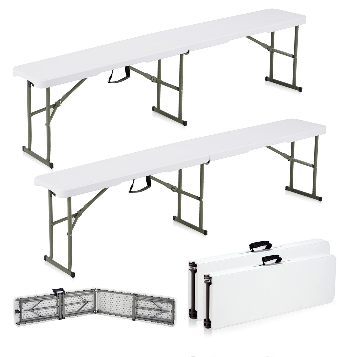 Candockway 6ft folding bench with carrying handle for easy outdoor transport.