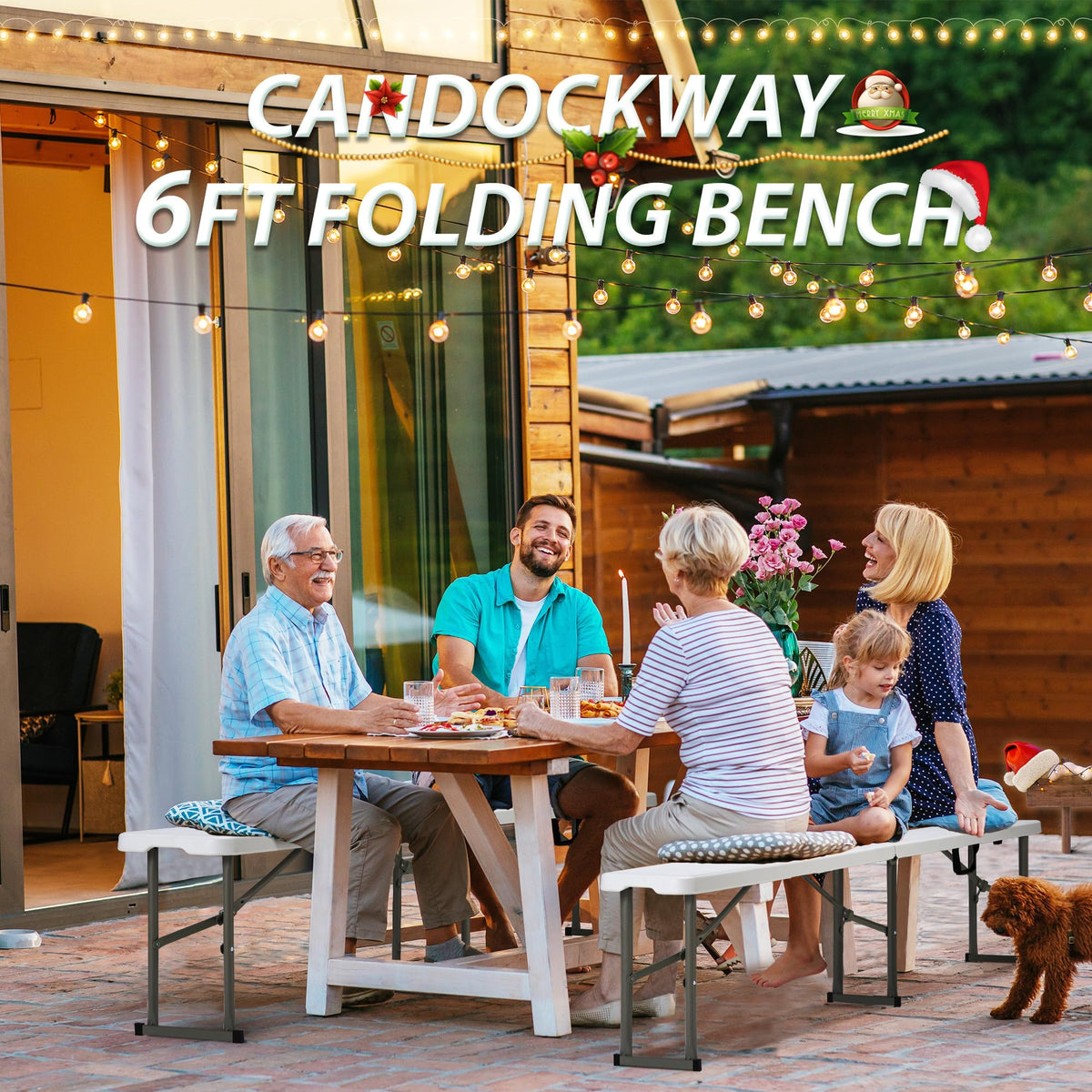 Candockway portable outdoor bench ready in seconds for quick seating.