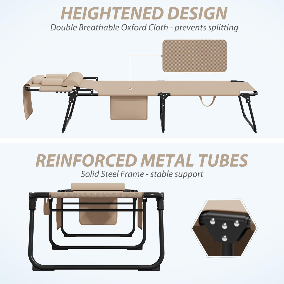 Candockway tanning chair folded open for quick setup