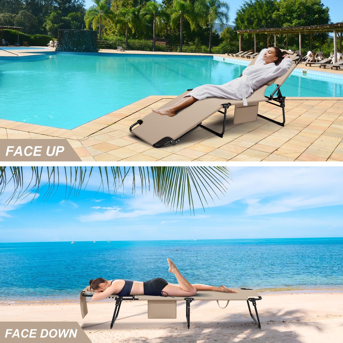 Candockway tanning chair with non-slip feet for stable beach use