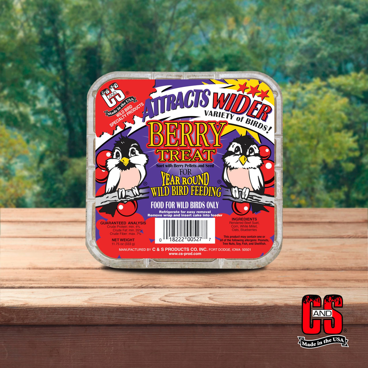 C&S Berry Suet Treat supports year-round energy for birds.
