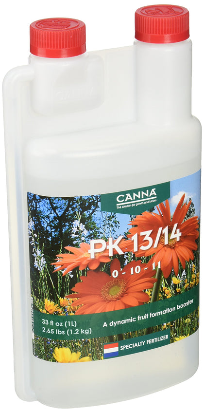 Canna Bud Phase additive bottle showing 0-10-11 NPK for robust growth during flowering.