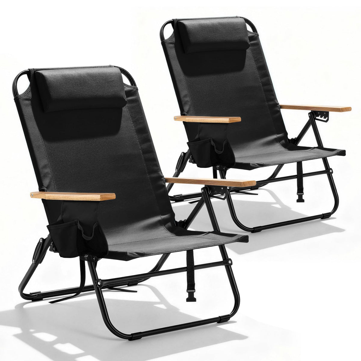 Canpsky 2-pack premium 5-position reclining camping chair with wooden armrests for outdoor relaxation