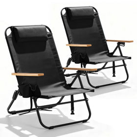 Canpsky 2-pack premium 5-position reclining camping chair with wooden armrests for outdoor relaxation