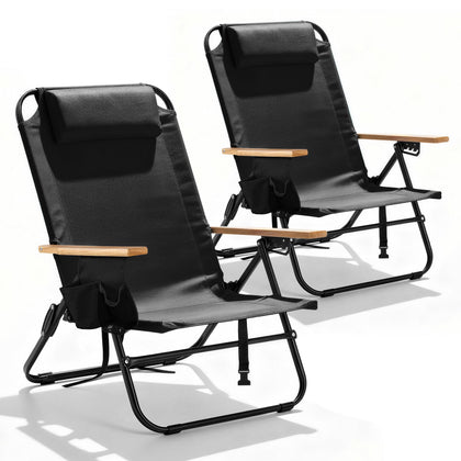 Canpsky 2-pack premium 5-position reclining camping chair with wooden armrests for outdoor relaxation