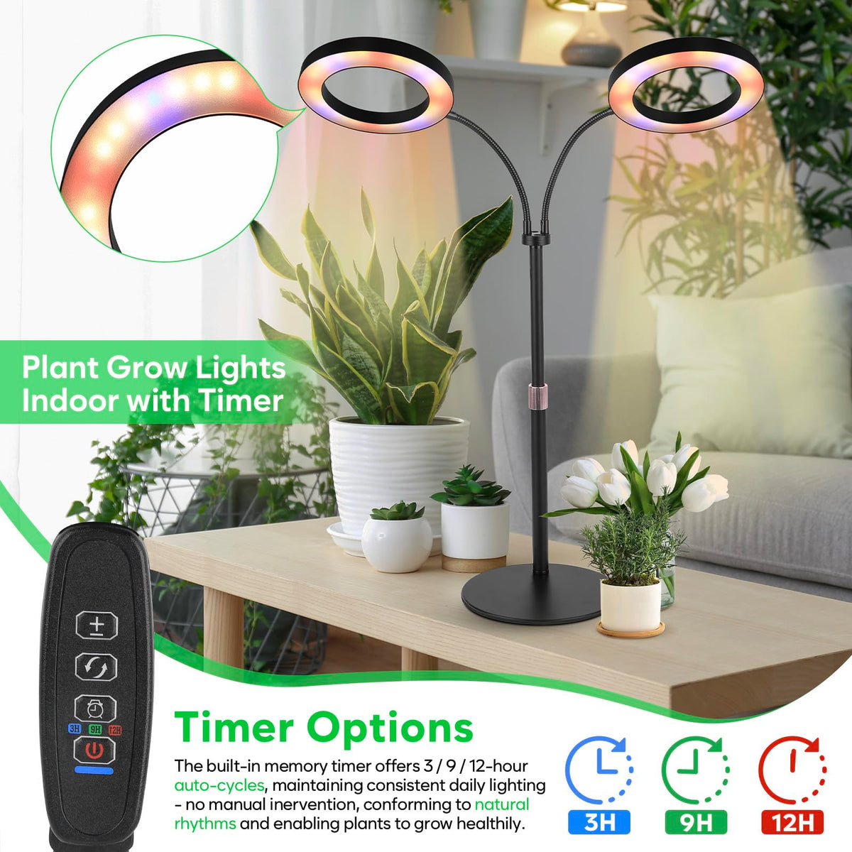 Height-adjustable Canvage lamp adapts to different plant setups and spaces.