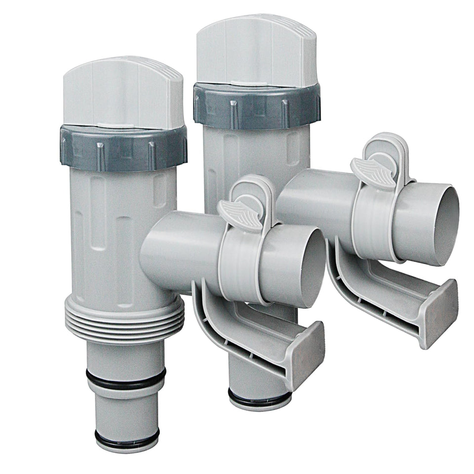 CanyRoom plunger valve with pipe holder front view showing secure connection.