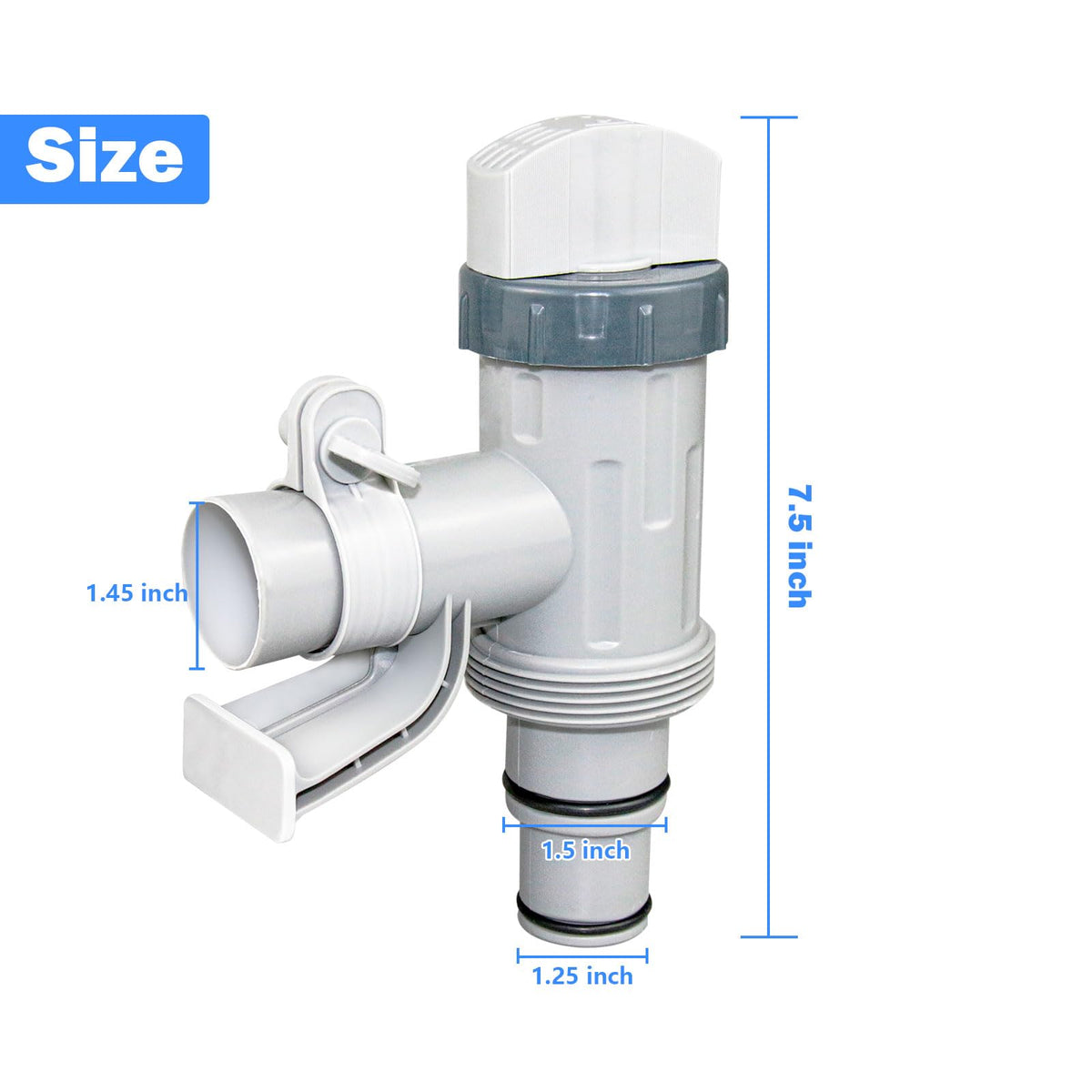 CanyRoom valve side view highlighting pipe holder and hose fit.