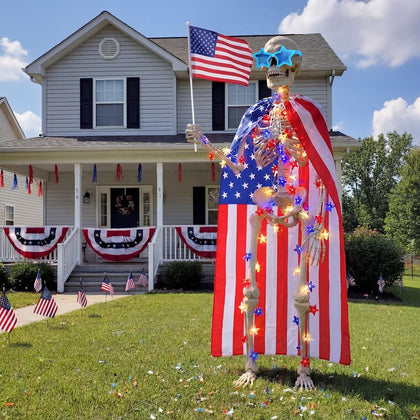 Capoda 12ft skeleton cape for bold outdoor decor at celebrations.