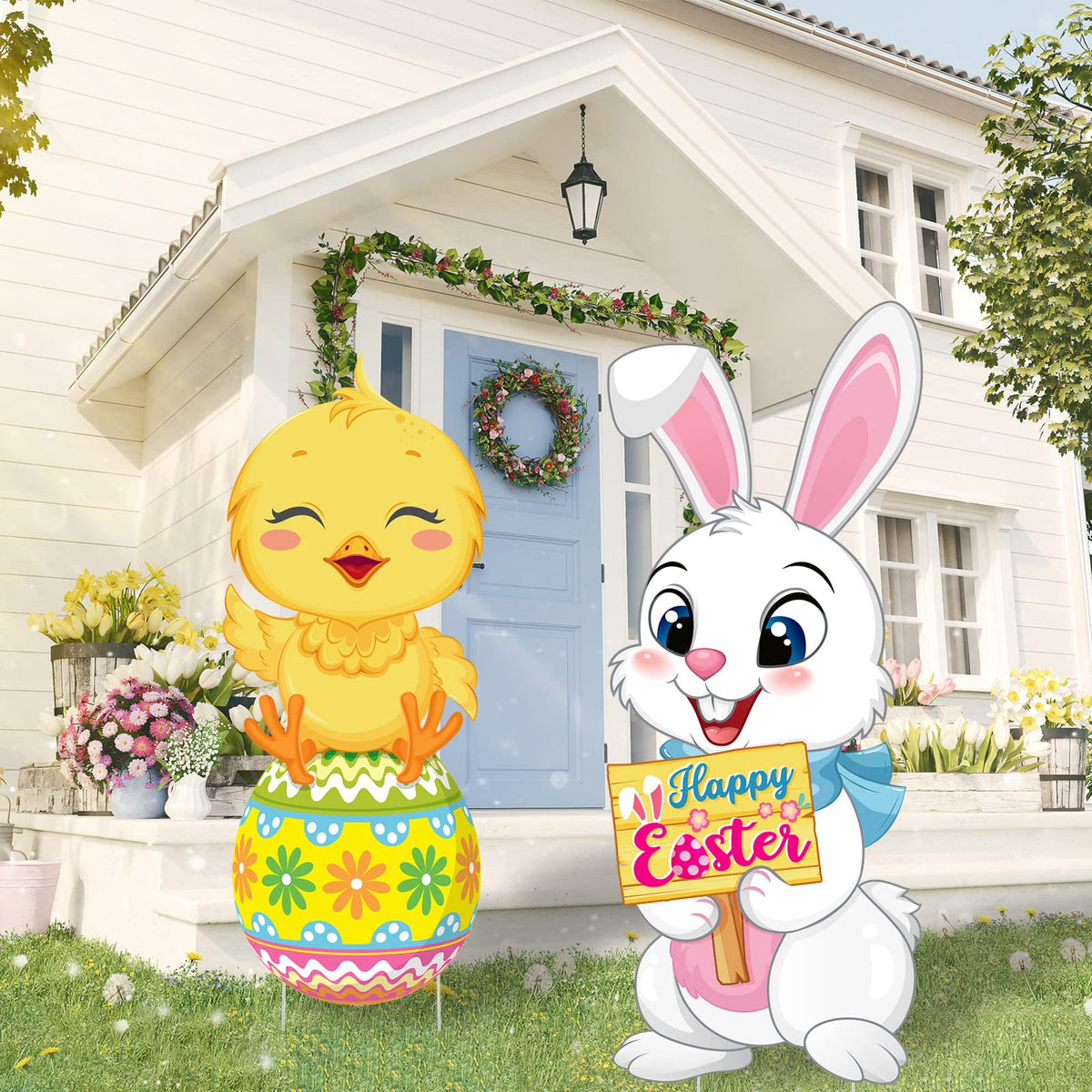 Capoda Easter yard display in garden creates a focal point