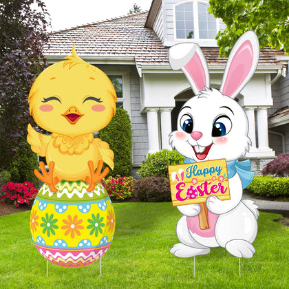 Capoda bunny yard sign with Happy Easter for curb appeal