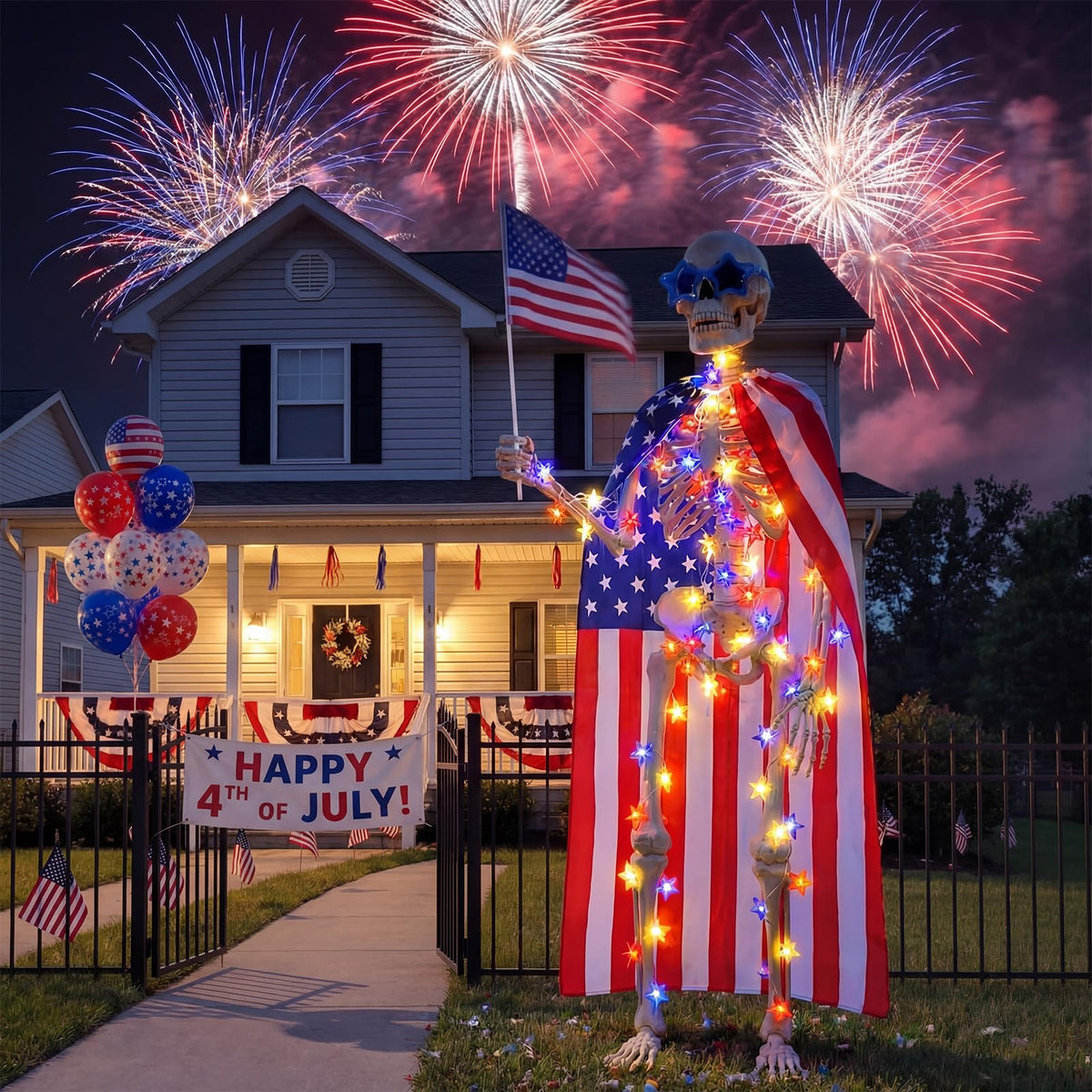Capoda patriotic giant skeleton creates a memorable outdoor display.