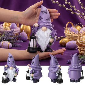 Capoda lavender gnome with purple hat adds garden charm and color.