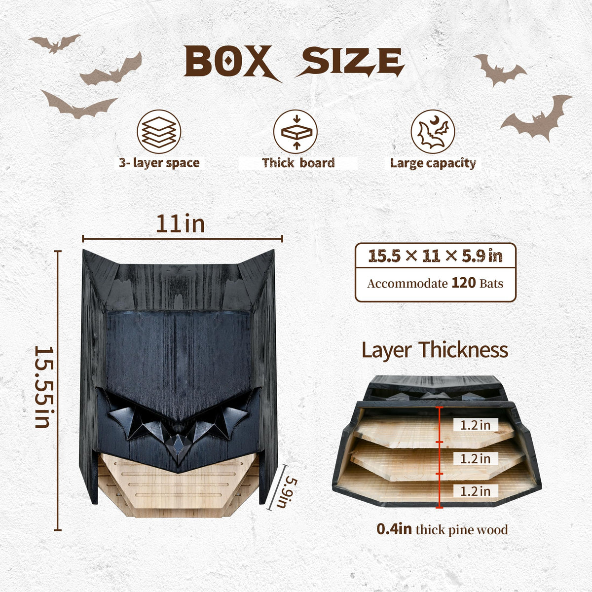 Capruzad Caped Hero bat house mounted at 12–20 feet for best exposure.