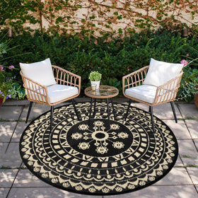 Capslpad 5ft round outdoor rug beige reversible, two looks for your patio.