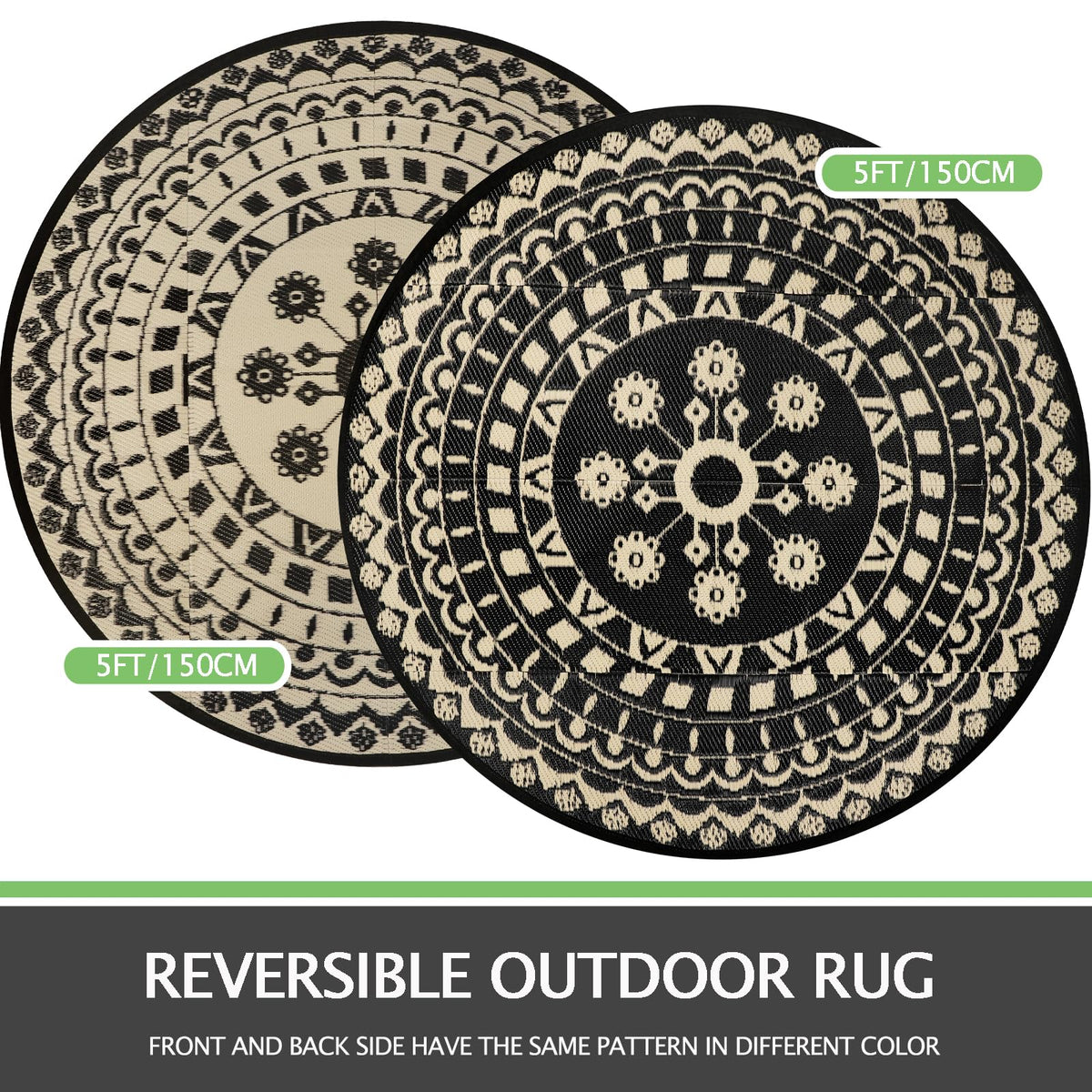 Capslpad round outdoor rug beige with waterproof surface for easy cleanup.