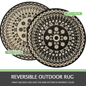 Capslpad round outdoor rug beige with waterproof surface for easy cleanup.