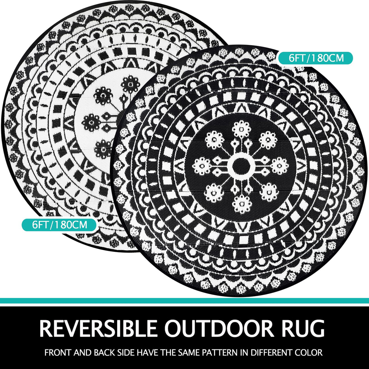 Capslpad boho round outdoor rug waterproof for decks and patios.