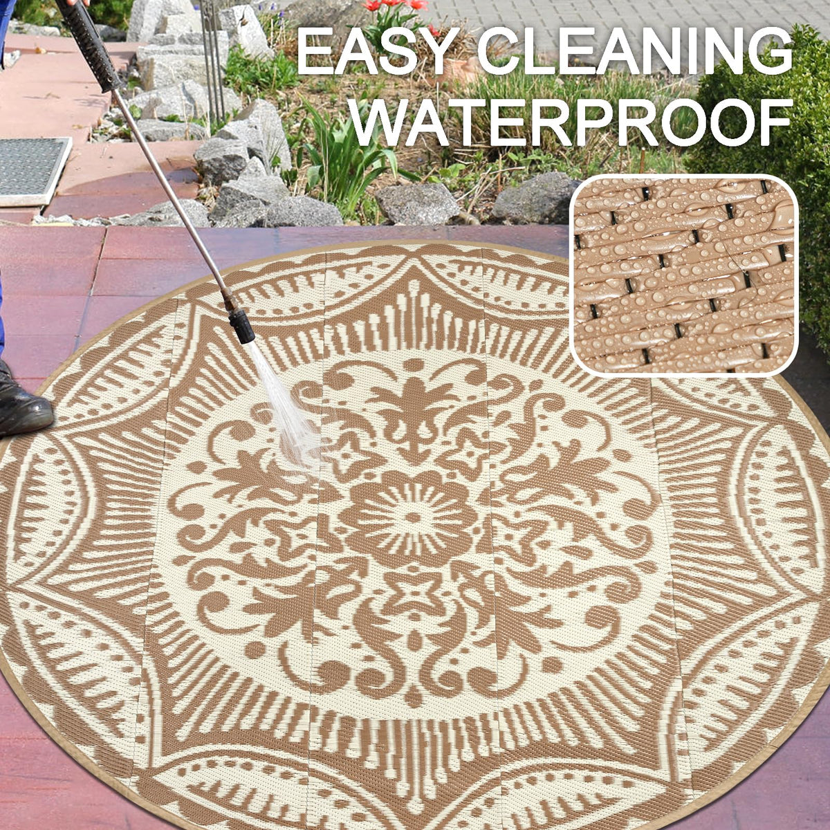 Capslpad floral design rug providing cozy barefoot comfort outdoors.